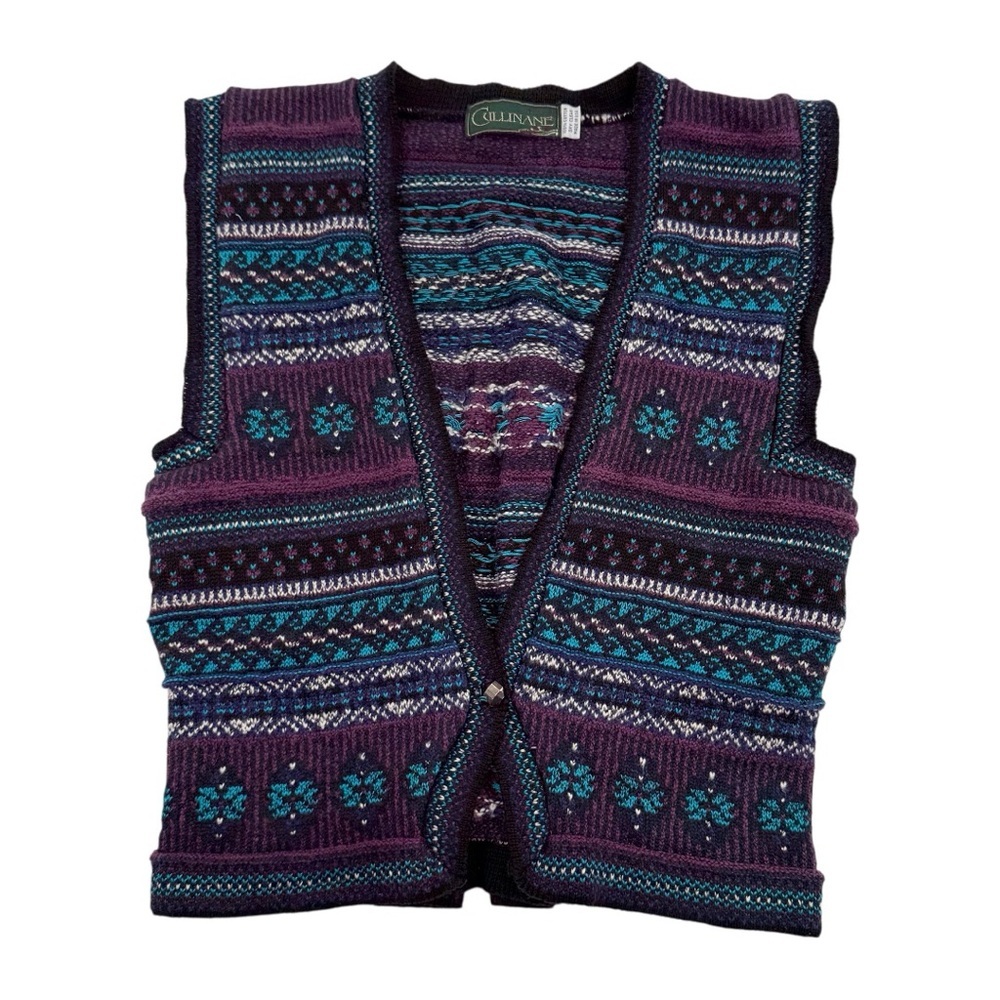 Cullinane Vintage Knit Sweater Vest Small Fair Isle Purple Teal Made in USA